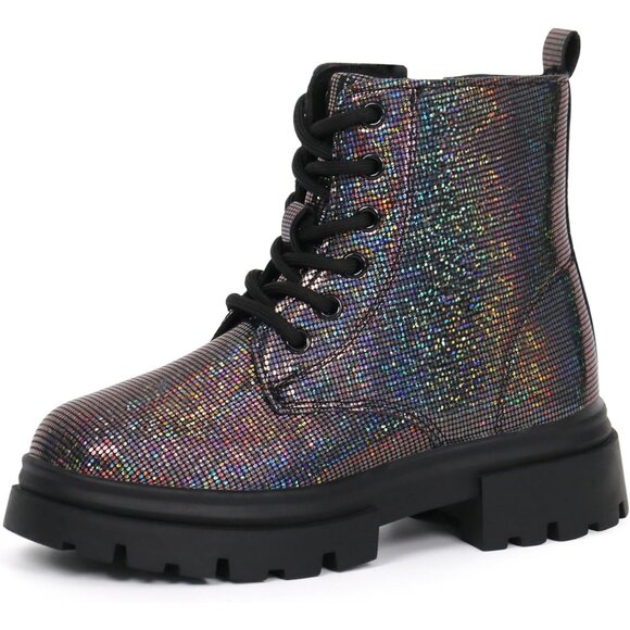 starmerx Girls Ankle Boot grey Lace Up Side Zipper Comfortable shiny upper - Picture 1 of 6